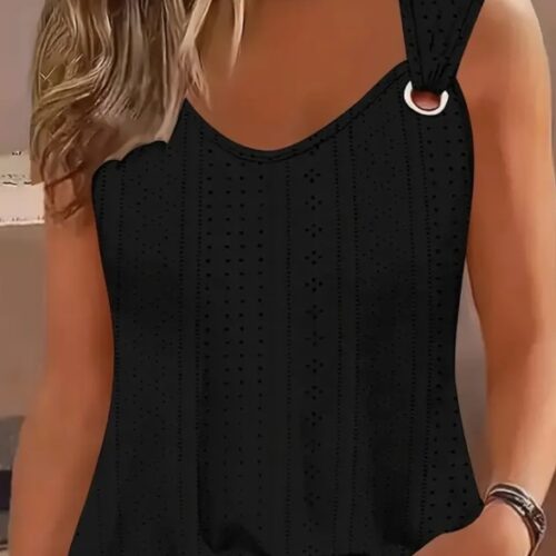 Camiseta de tirantes lisa con ojales, informal, sin mangas