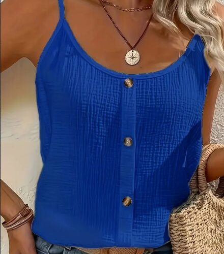 Camisola de color sólido vibrante: diseño elegante sin mangas, tejido transpirable