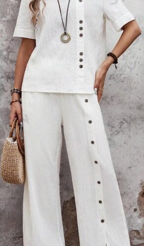 Traje holgado liso para mujer con botones en la parte delantera